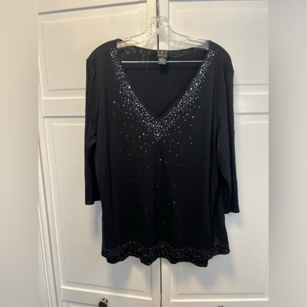 INC International Concepts Women Sequined And Bead V-Neck Top Size Women’s 2X